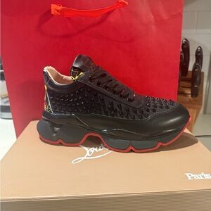 Christian Louboutin Black and Red Spiked Sneakers
